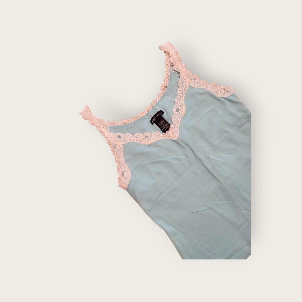 Vintage Y2k Moda International baby blue with white lace trim stretchy tank top - Picture 3 of 4